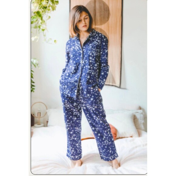 Printfresh Organic Cotton Celestial Skies Navy LS Pajama Set Size L NWT - Picture 1 of 5